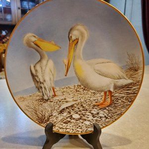 Danbury Mint Pelican Plate - White and Gold Accents